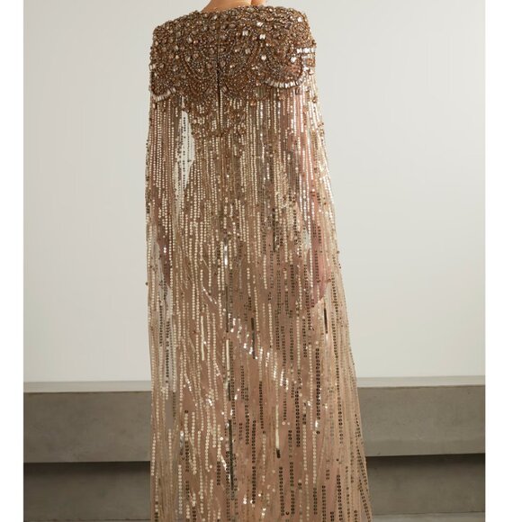 Jenny Packham - Lotus cape-effect embellished sequined tulle gown - Picture 2 of 7